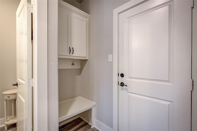 mudroom featuring dark wood-type flooring