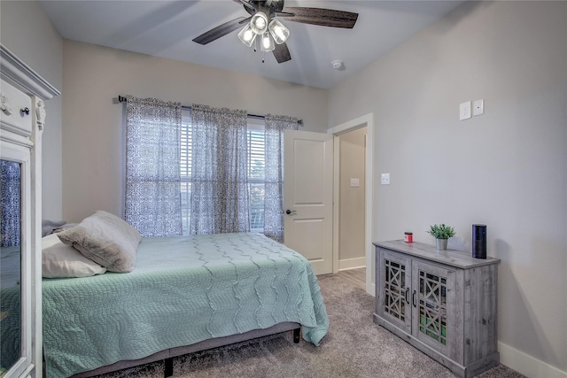 bedroom featuring carpet and ceiling fan