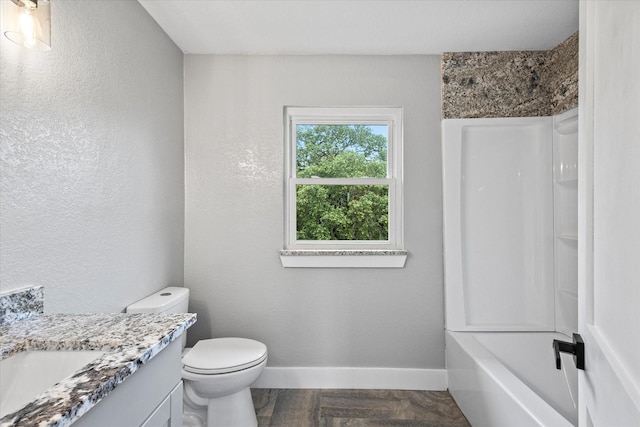 full bathroom with vanity, shower / bathtub combination, and toilet