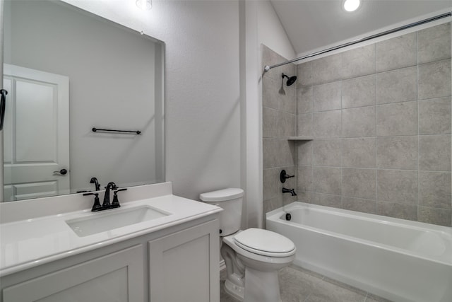 full bathroom with toilet, shower / bathtub combination, tile patterned floors, and vanity