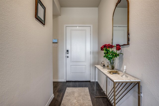 entryway with dark hardwood / wood-style flooring