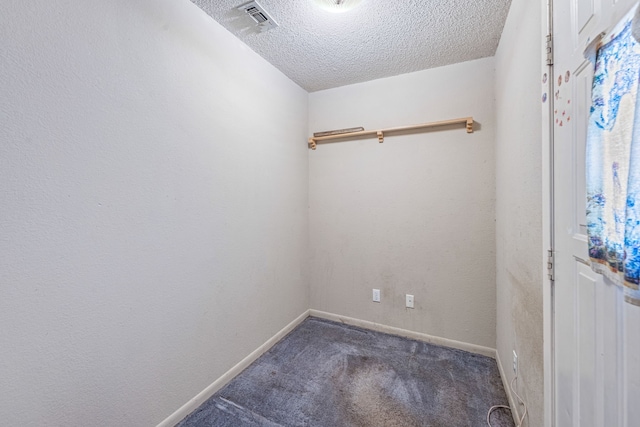 unfurnished room with carpet flooring and a textured ceiling