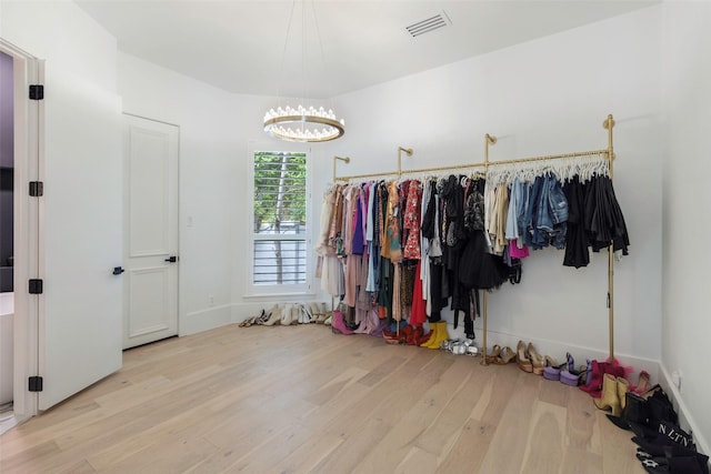 spacious closet with light hardwood / wood-style flooring