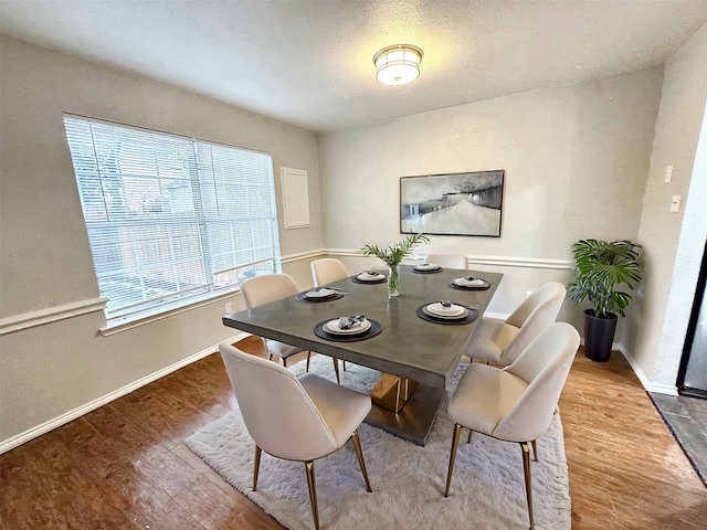 dining space with hardwood / wood-style flooring