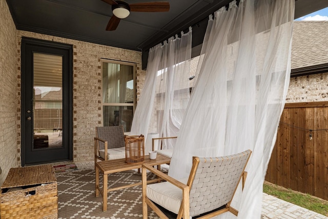 interior space featuring ceiling fan