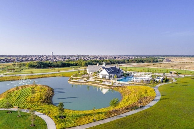 4113 Gainesway Ln, Aubrey, TX 76227 - bird's eye view of a nearby body of water and a pool area