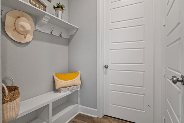 mudroom with hardwood / wood-style flooring