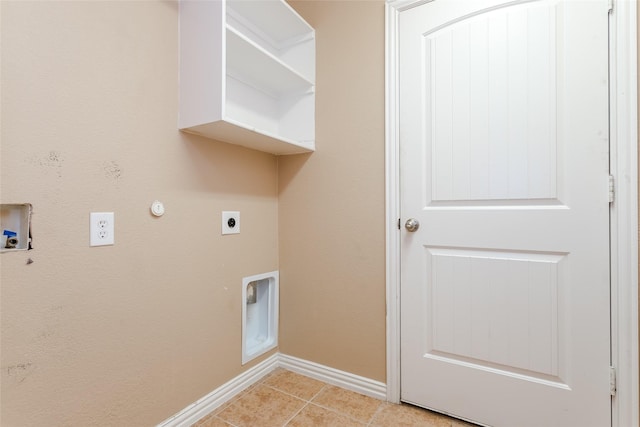 laundry area featuring hookup for an electric dryer, light tile patterned floors, hookup for a washing machine, and hookup for a gas dryer