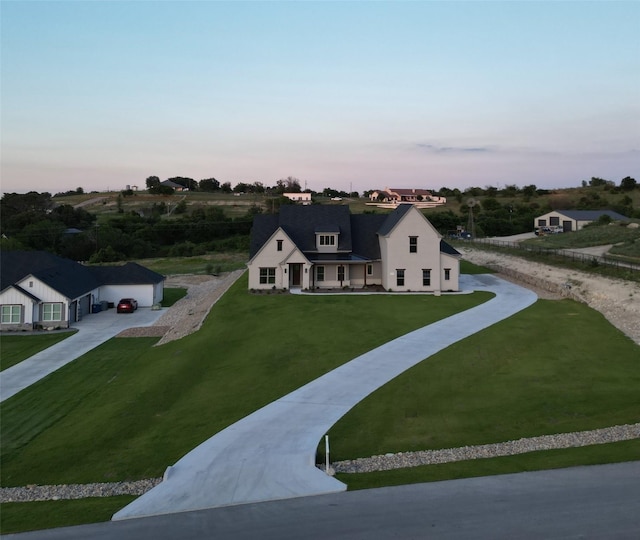 view of aerial view at dusk