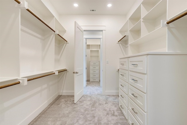 spacious closet with light colored carpet