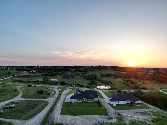 view of aerial view at dusk