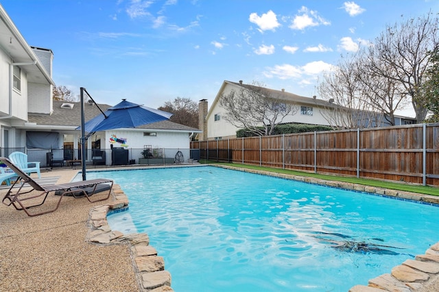 view of swimming pool with a patio