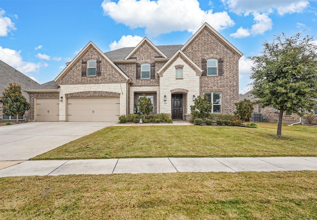 view of front of house featuring a front yard and a garage