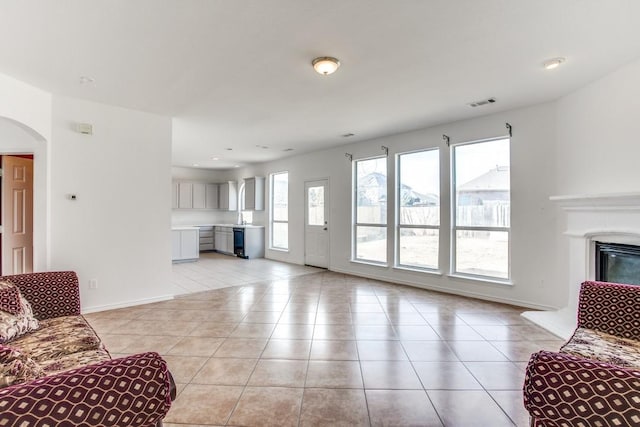 tiled living room with sink