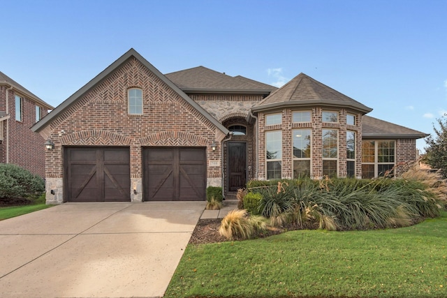 view of front facade featuring a front yard and a garage