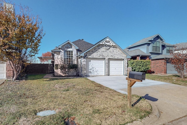 view of front of house featuring a front lawn and a garage