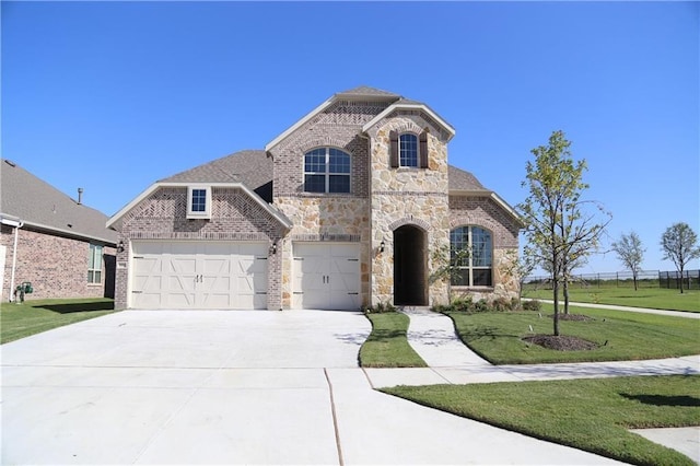 view of front facade featuring a front yard and a garage