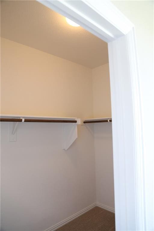 spacious closet with dark colored carpet