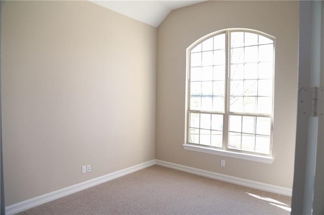 carpeted empty room with a healthy amount of sunlight and vaulted ceiling