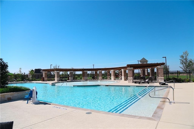 view of pool featuring a pergola and a patio area