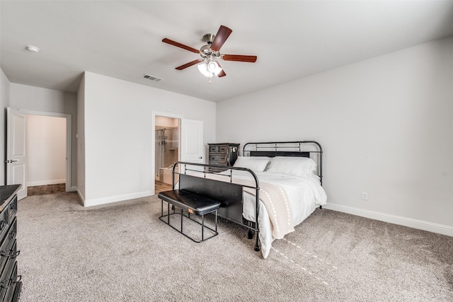 bedroom featuring ceiling fan and carpet flooring