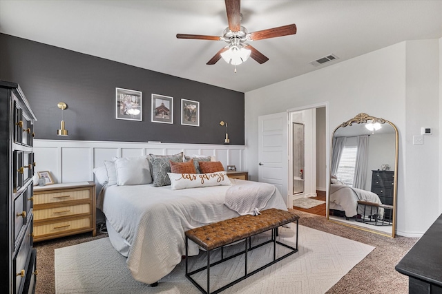 bedroom featuring carpet flooring and ceiling fan