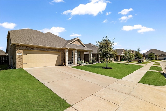 craftsman-style house featuring a garage and a front lawn