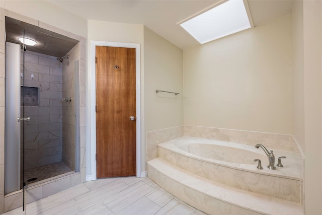 bathroom featuring tile patterned floors and shower with separate bathtub