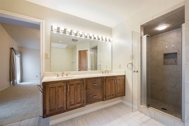 bathroom featuring vanity and walk in shower