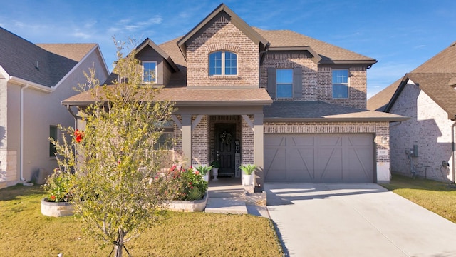 view of front of property with a garage and a front yard