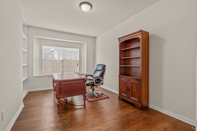 office area with dark hardwood / wood-style floors