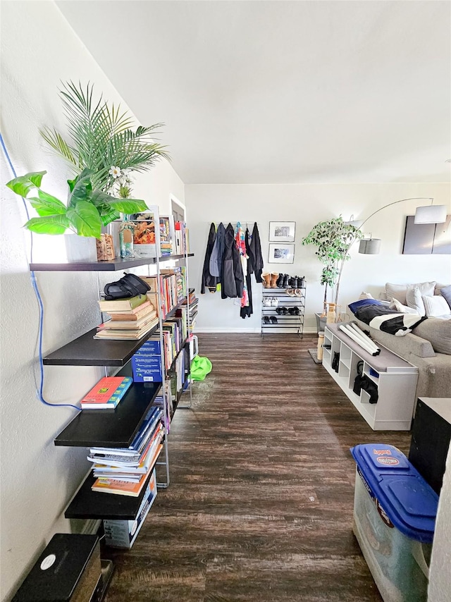 interior space with dark hardwood / wood-style flooring