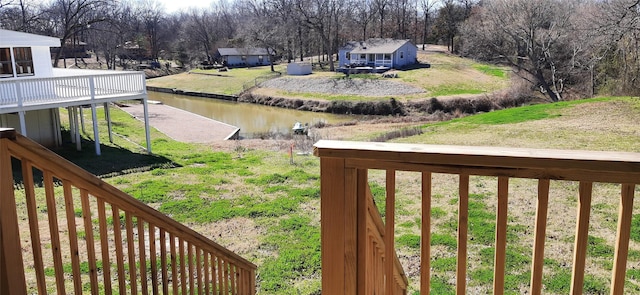 view of yard with a water view