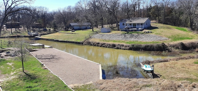 dock area with a water view