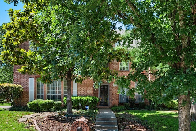 view of property hidden behind natural elements with a front yard