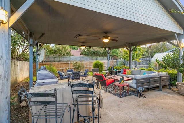 view of patio / terrace featuring outdoor lounge area and ceiling fan