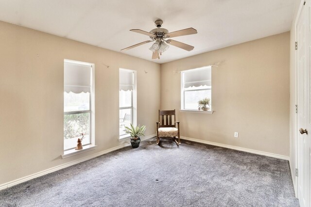 unfurnished bedroom with visible vents, ceiling fan, baseboards, carpet, and a closet