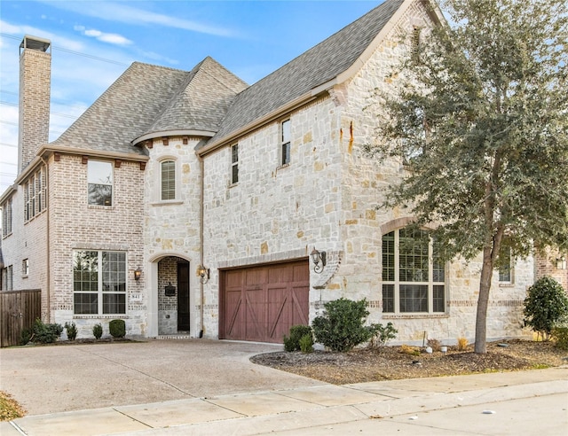 french country home featuring a garage