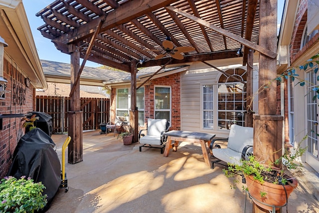 view of patio featuring a pergola and area for grilling