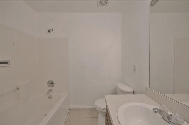 full bathroom featuring bathing tub / shower combination, tile patterned flooring, vanity, and toilet