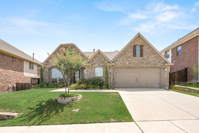 view of front facade with a garage and a front lawn