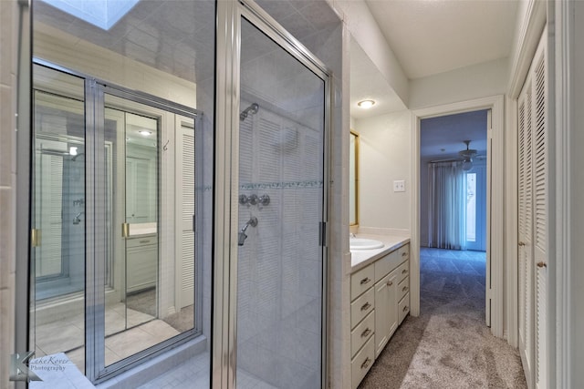 bathroom with vanity and walk in shower