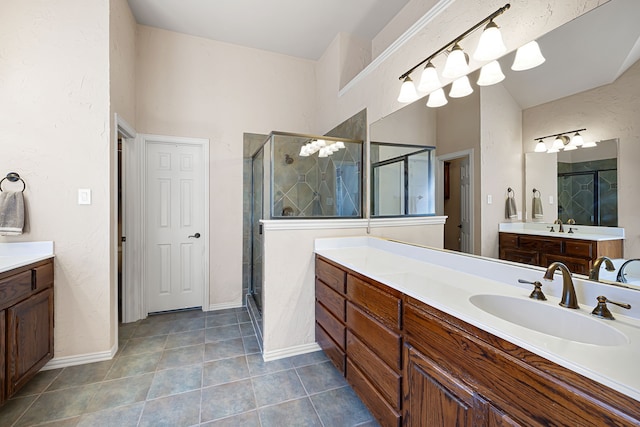 bathroom with vanity and walk in shower