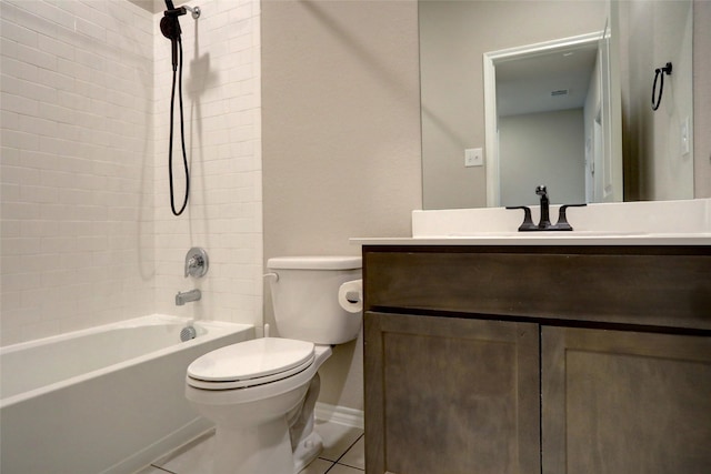 full bathroom featuring tile patterned flooring, shower / bathing tub combination, vanity, and toilet