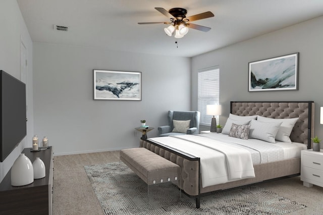 bedroom featuring carpet and ceiling fan