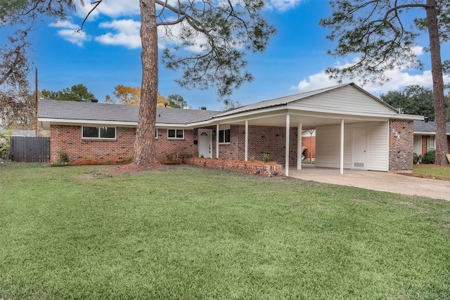 single story home with a carport and a front yard