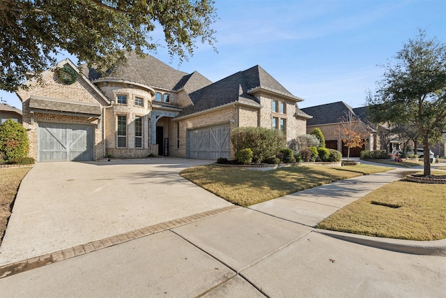 view of front of house featuring a front yard and a garage