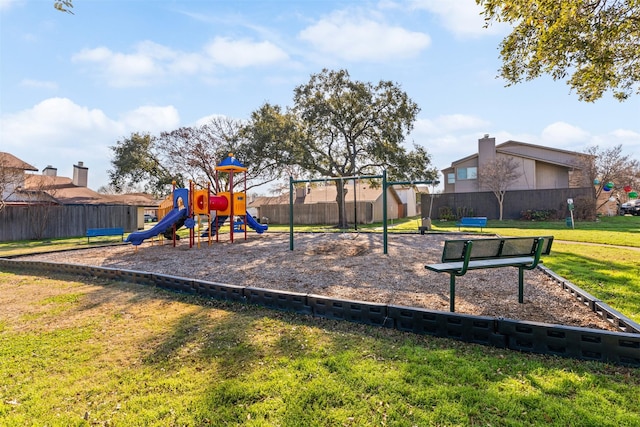 view of play area with a yard