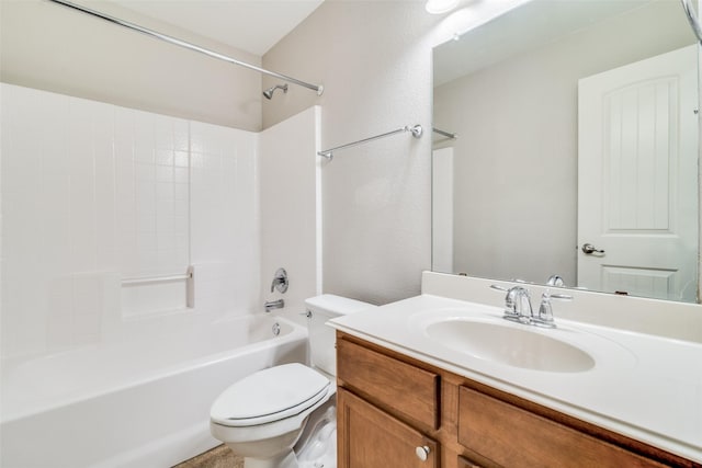 full bathroom featuring shower / tub combination, vanity, and toilet