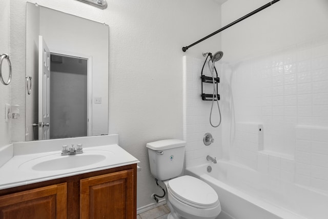 full bathroom featuring shower / washtub combination, vanity, and toilet